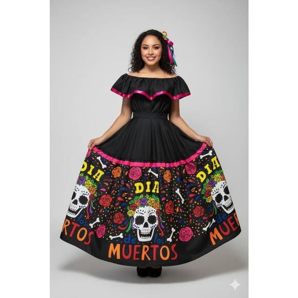 Mexican two piece day of the dead dress mexico todo corazon - Picture 10 of 16